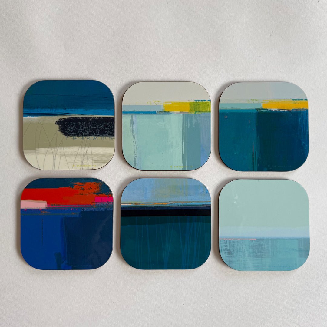 set of 6 - COASTER ART MATS BLUE TONES