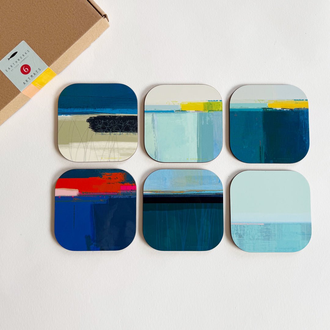 set of 6 - COASTER ART MATS BLUE TONES