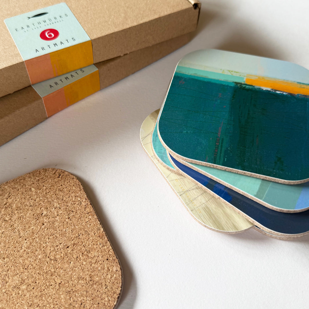 coaster set of 6 - BLUE TONES - E A R T H W O R K S