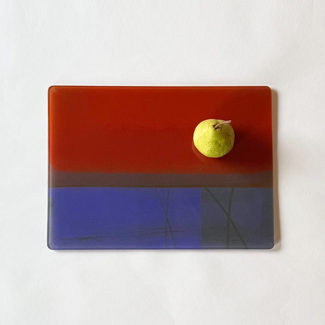 Recycled glass platter in abstract design shades of purple and caramel