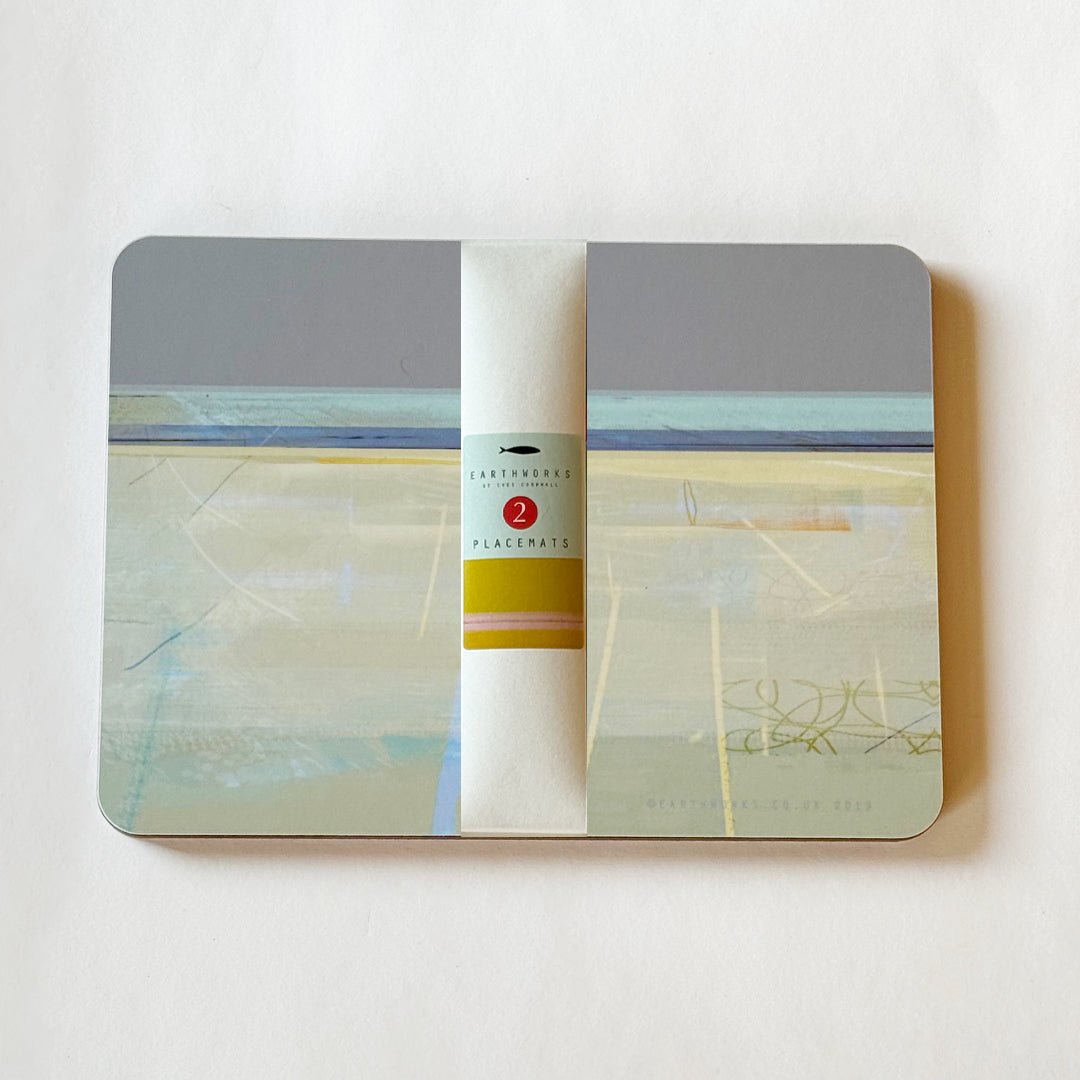 set of 2 - PLACEMATS PAINTBOX GREY melamine placemat abstract design grey and light blue coastal