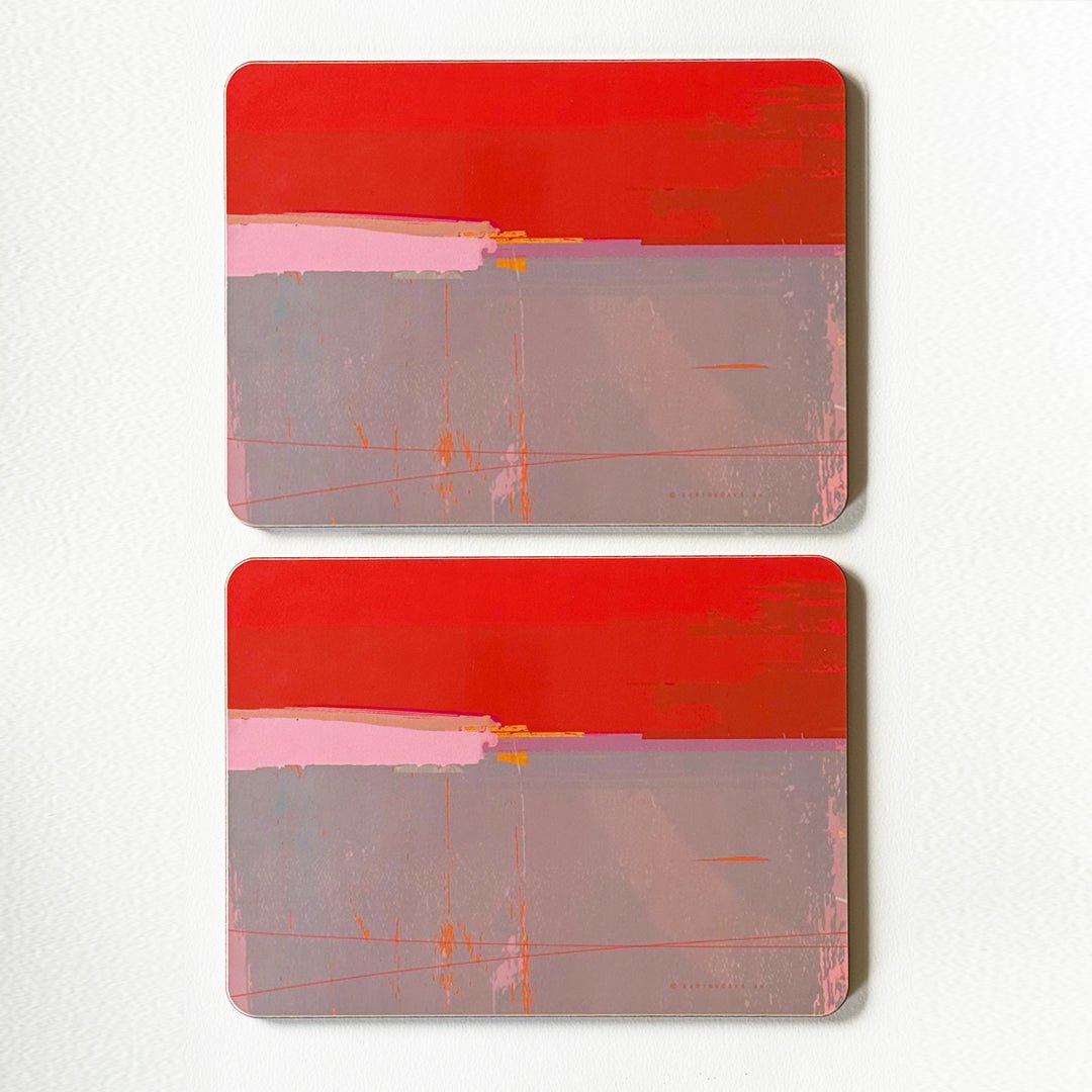 set of 2 - PLACEMATS RED BAY abstract melamine red  pink  purple 