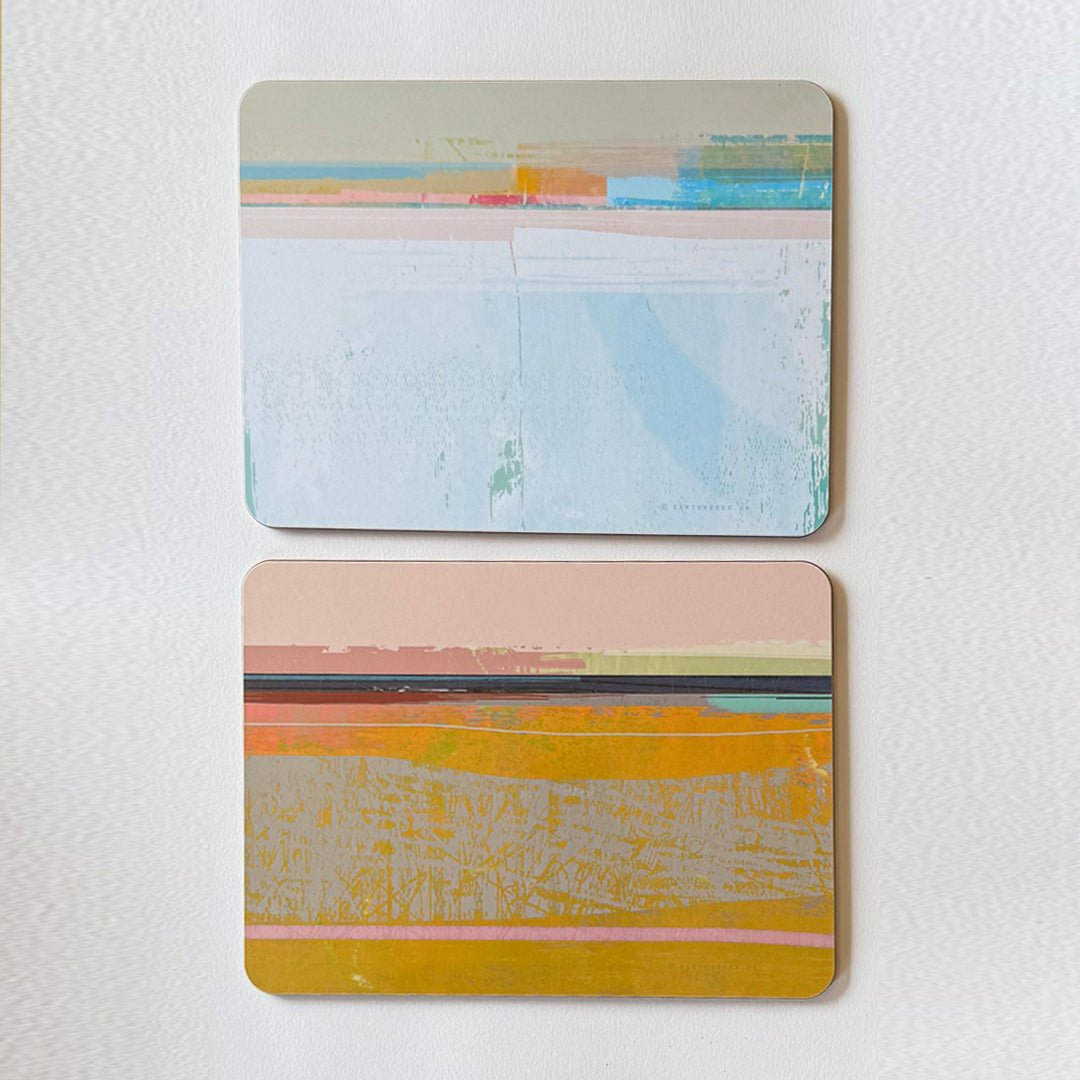 set of 2 - PLACEMATS WINTER/BEACH colourful arty abstract coastal melamine placemats