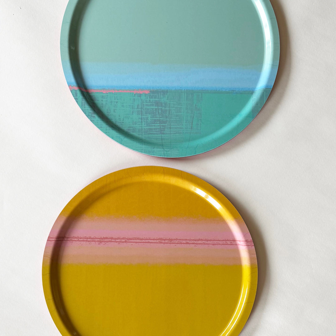 Set of 2 Round Trays - Blue & Ochre - E A R T H W O R K S