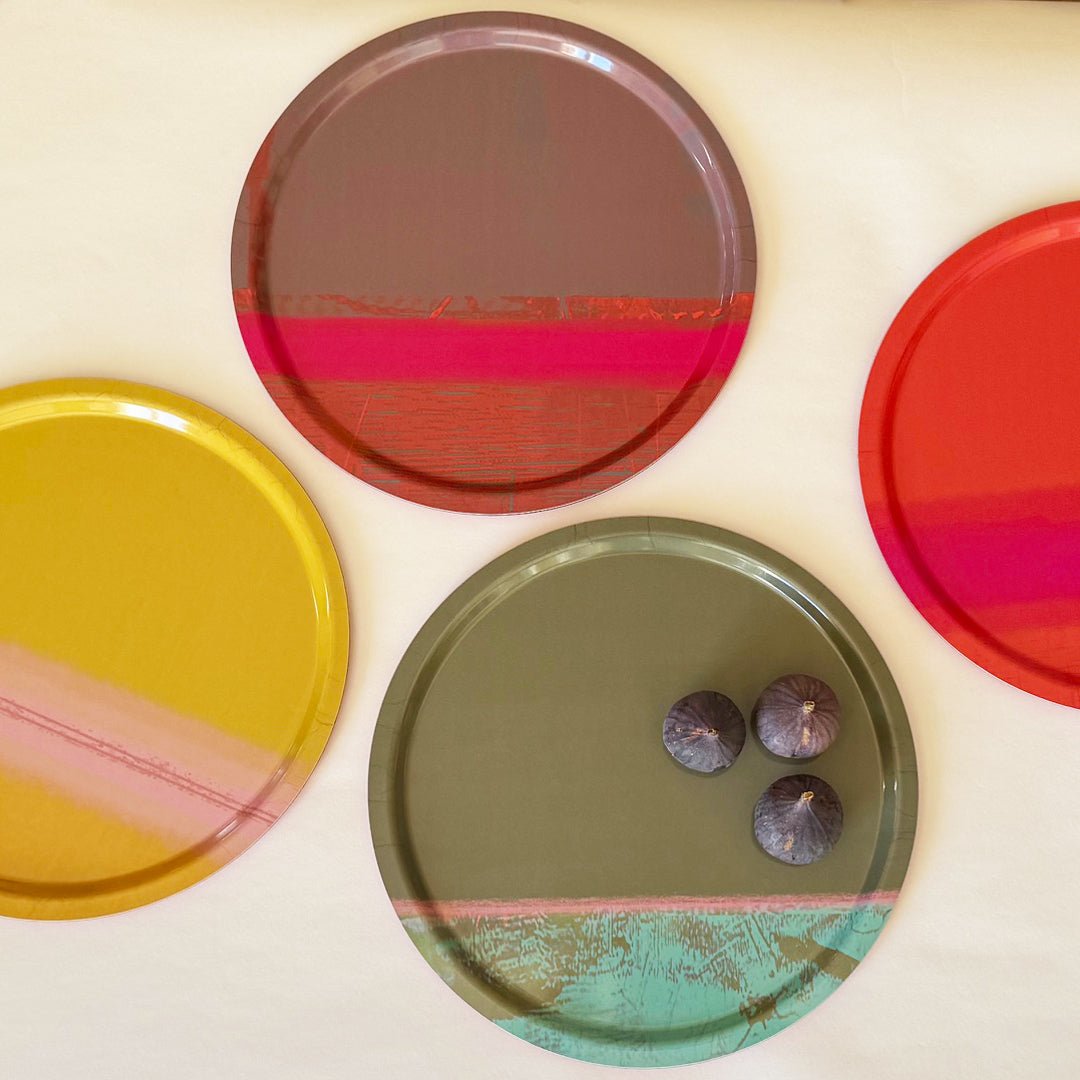 tray - POOL PINK ROUND tray - OLIVE ROUND tray - BURNT ORANGE ROUND