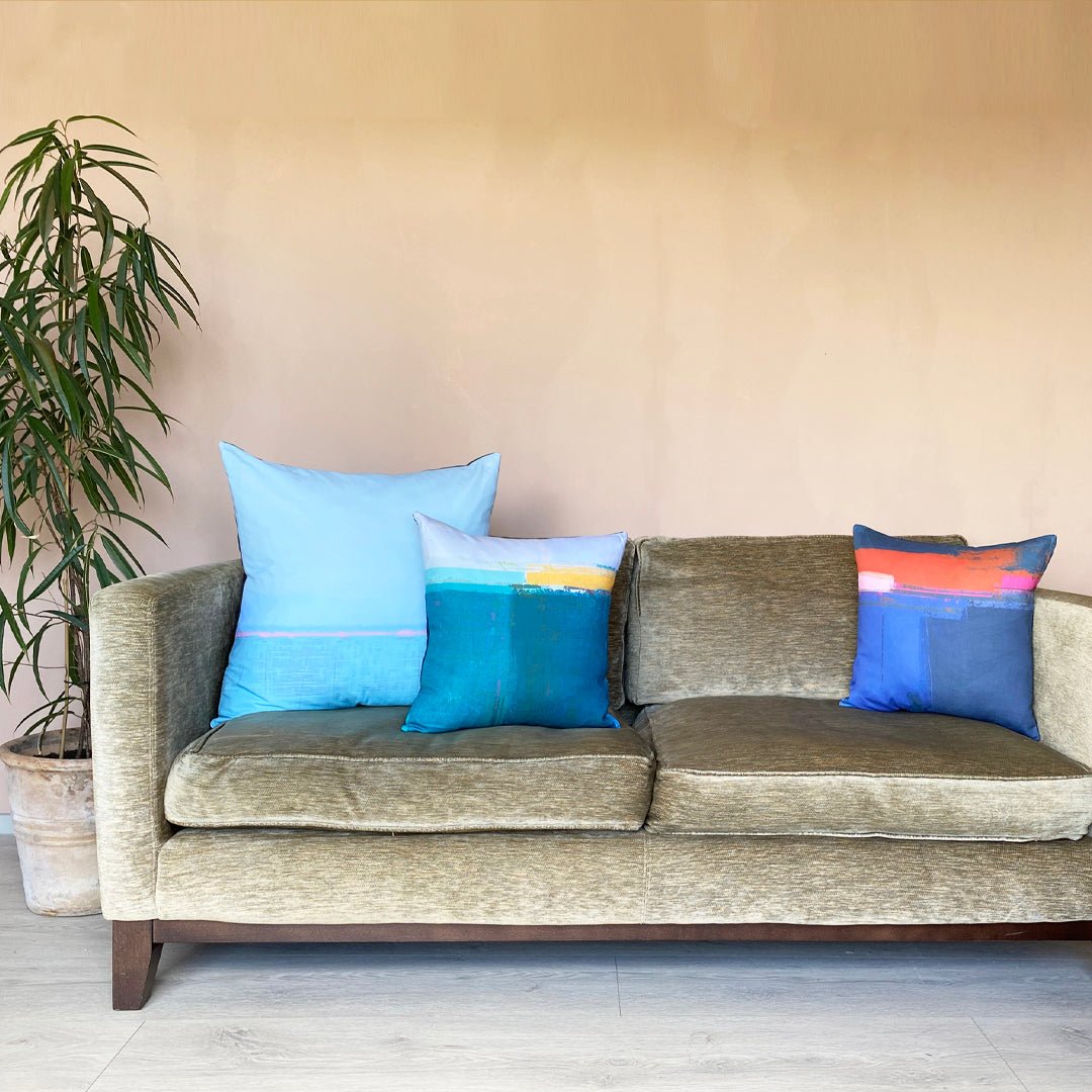 cushion - HORIZON BLUE decorative cotton cushion 45cm 60cm blue pillow cushion home decor EARTHWORKS