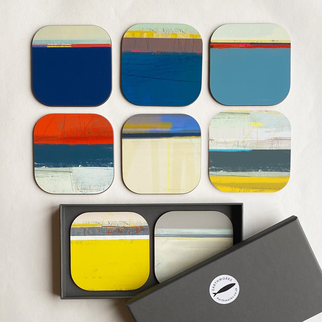 Coaster art mat SET of 8 - PAINTBOX coastal inspired cork-backed 