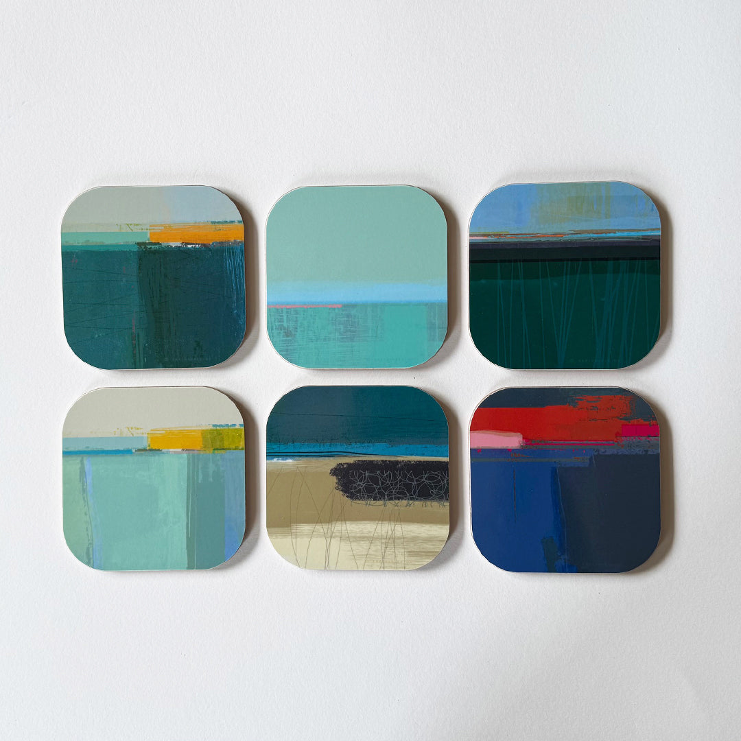 coaster set of 6 - BLUE TONES - E A R T H W O R K S
