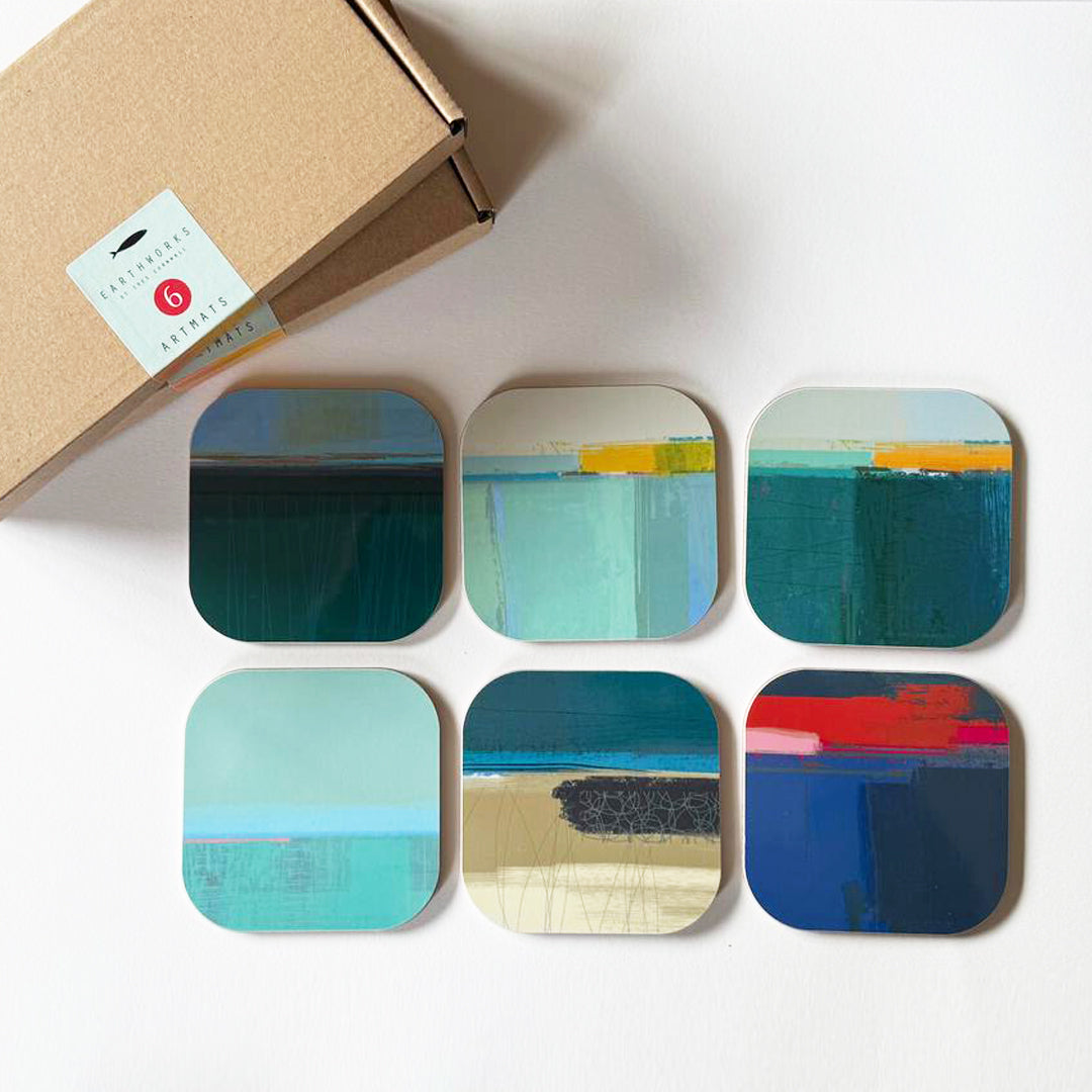 coaster set of 6 - BLUE TONES - E A R T H W O R K S