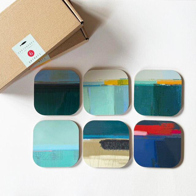 coaster set of 6 - BLUE TONES - E A R T H W O R K S