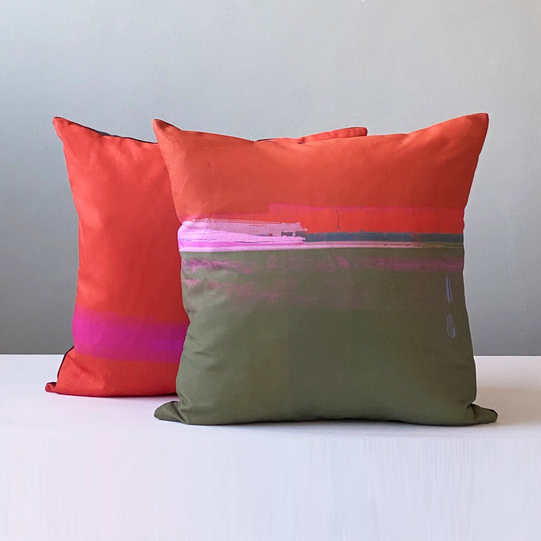 cushion - PATHS GREEN decorative abstract throw pillow sofa and chair colourful cotton cushion home decor 45cm EARTHWORKS 