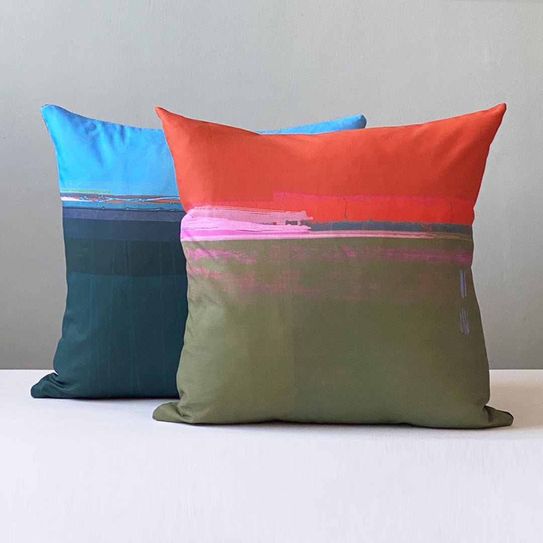 cushion - PATHS GREEN colourful olive green design colourful throw pillow sofa and chair cotton cushion home decor 45cm EARTHWORKS 