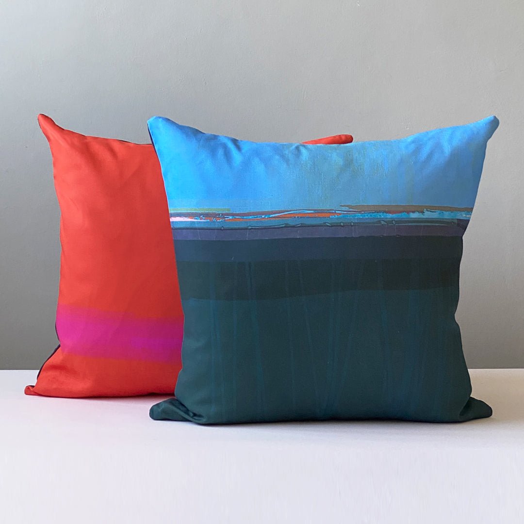 cushion - INKPOT TEAL decorative colourful cushion sofa throw pillow cotton 45cm teal and blue home decor interior EARTHWORKS