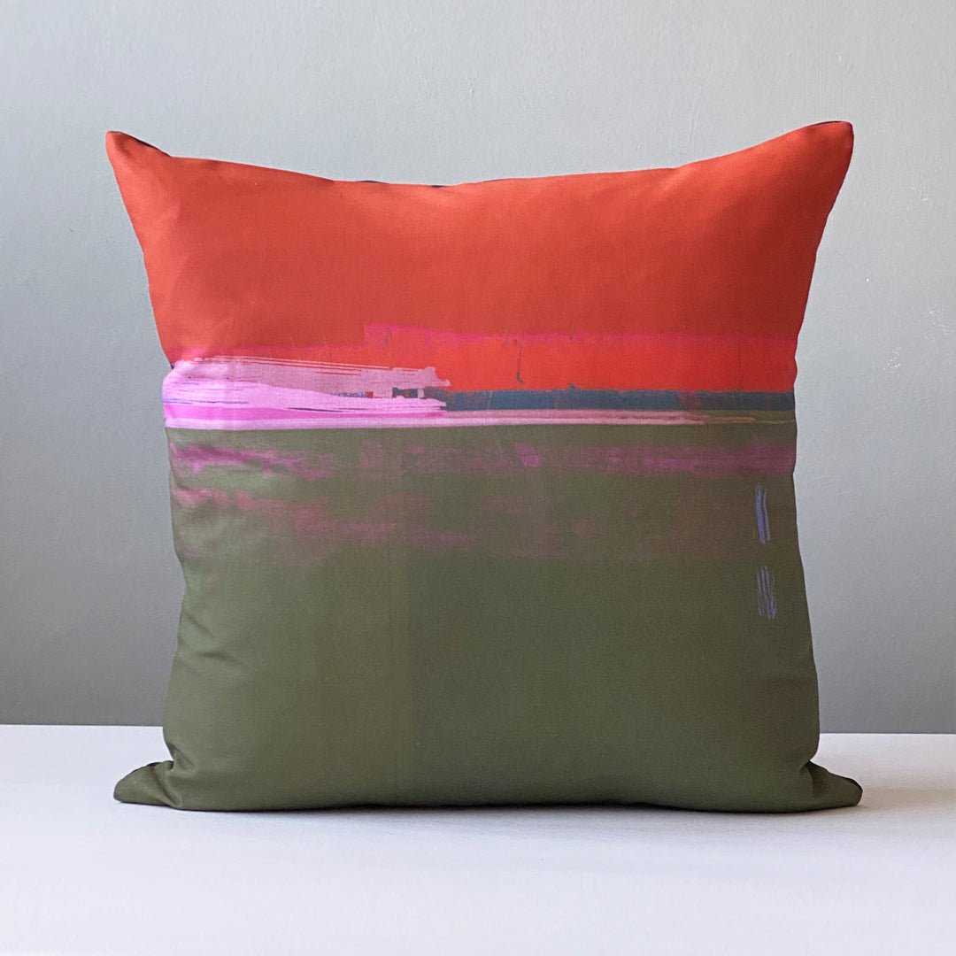 cushion - PATHS GREEN decorative abstract design throw pillow sofa and chair cotton cushion home decor 45cm EARTHWORKS 