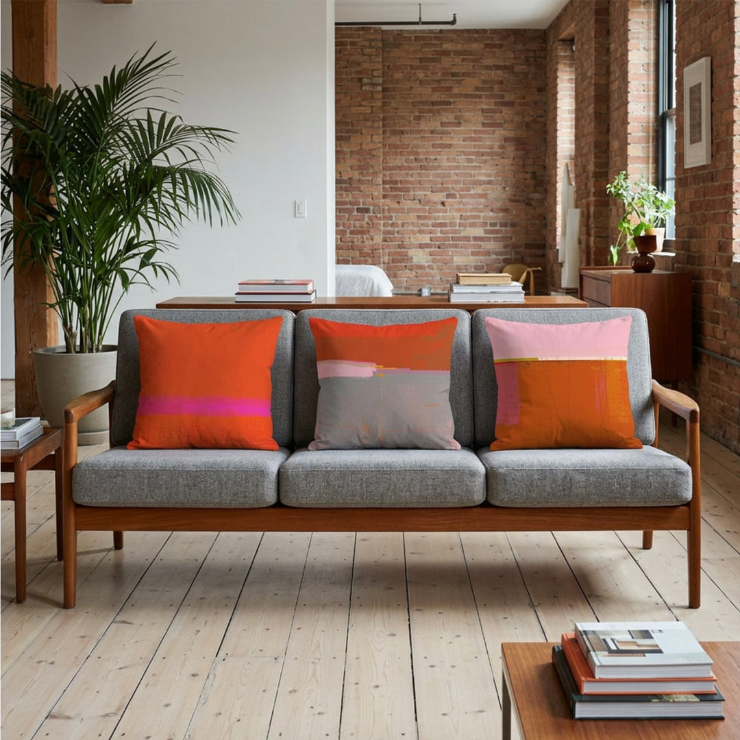 Set of 3 CUSHIONS - BURNT ORANGE TONES - E A R T H W O R K S