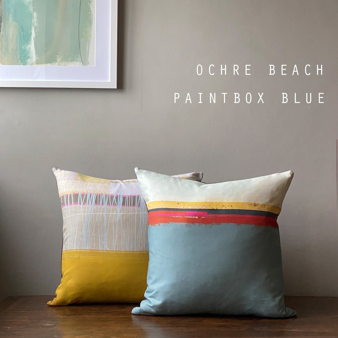 cushion - PAINTBOX LIGHT BLUE decorative coastal cushion pillow size 45cm 60cm cotton home decor EARTHWORKS 