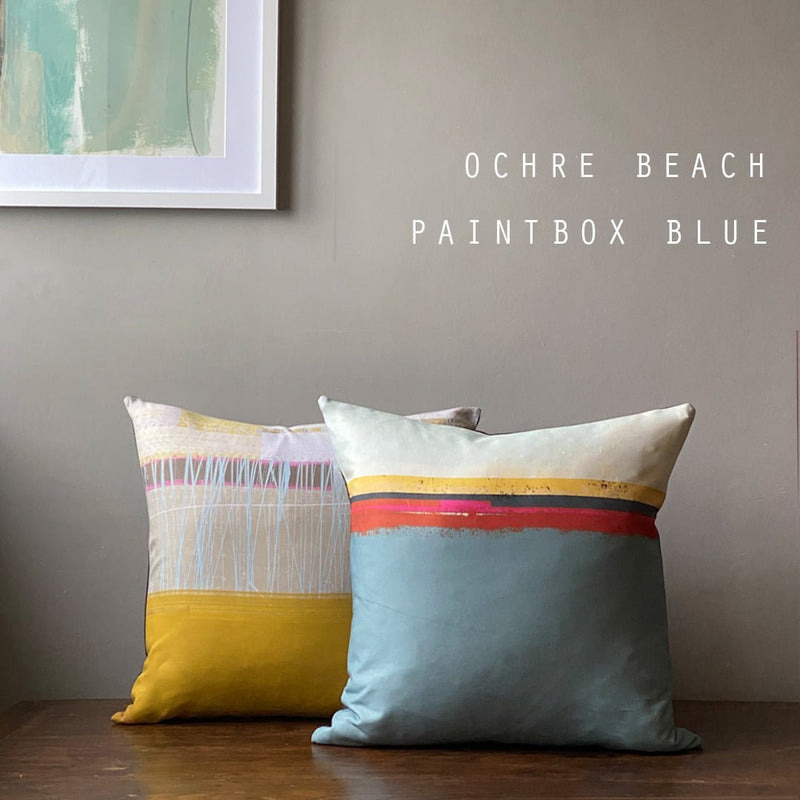 cushion - PAINTBOX LIGHT BLUE decorative coastal cushion pillow size 45cm 60cm cotton home decor EARTHWORKS 