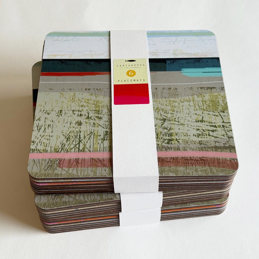 placemat set of 6 - COASTAL SQUARE earthy colours abstract art placemats kitchen dining everyday placemats