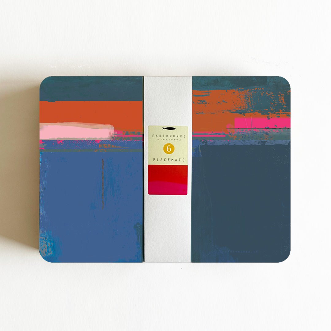 placemat set of 6 - BLUE TONES cobalt blue abstract design placemats