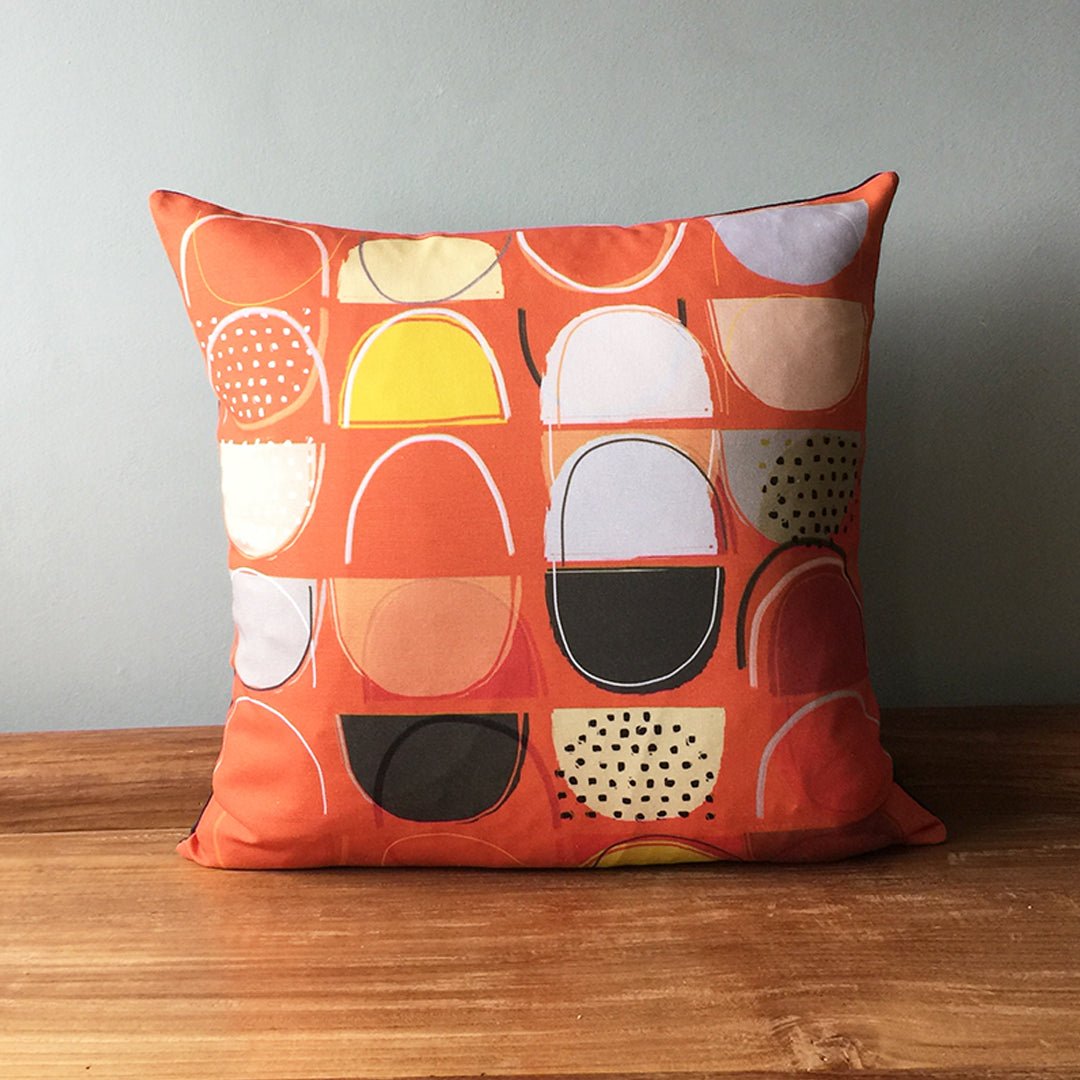 cushion - LOBSTER POTS RED colourful abstract design mid-century colourful red cushion sofa throw pillow 45cm 60cm cotton EARTHWORKS