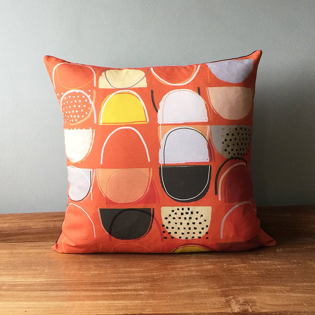 cushion - LOBSTER POTS RED colourful abstract design mid-century colourful red cushion sofa throw pillow 45cm 60cm cotton EARTHWORKS