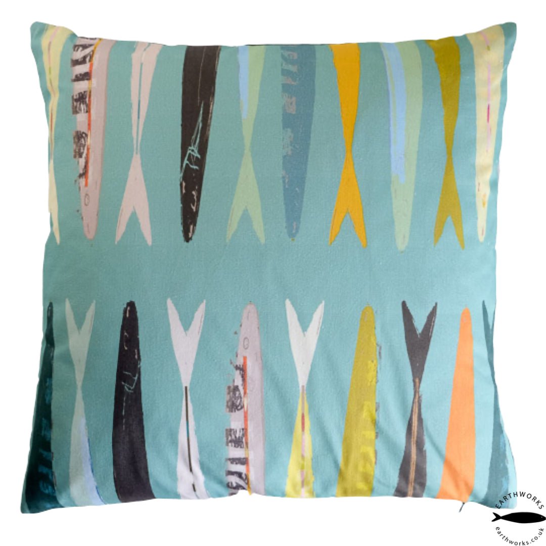 cushion - FISH TAILS BLUE decorative cushion fish design EARTHWORKS