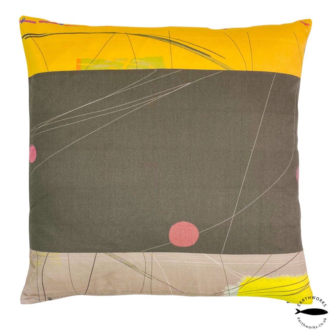 cushion - BUOYS abstract coastal design rich brown and ochre tones