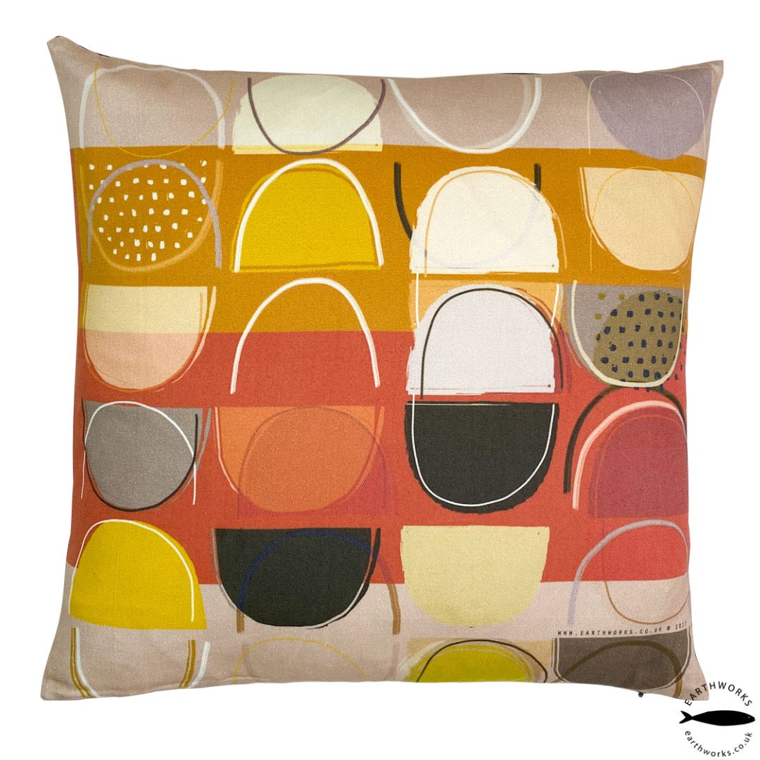 cushion - LOBSTER POTS BAND decorative abstract design reds and orange mid-century cotton 45cm 60cm home decor sofa throw pillowEARTHWORKS