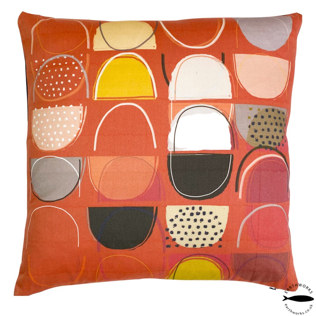 cushion - LOBSTER POTS RED decorative abstract design mid-century colourful red cushion sofa throw pillow 45cm 60cm cotton EARTHWORKS
