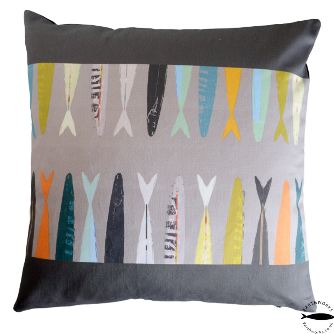 cushion - FISH TAILS GREY decorative cotton cushion EARTHWORKS