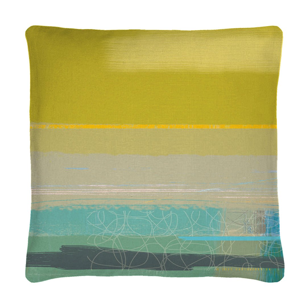 cushion - POOL OCHRE green and blue  with bright green 