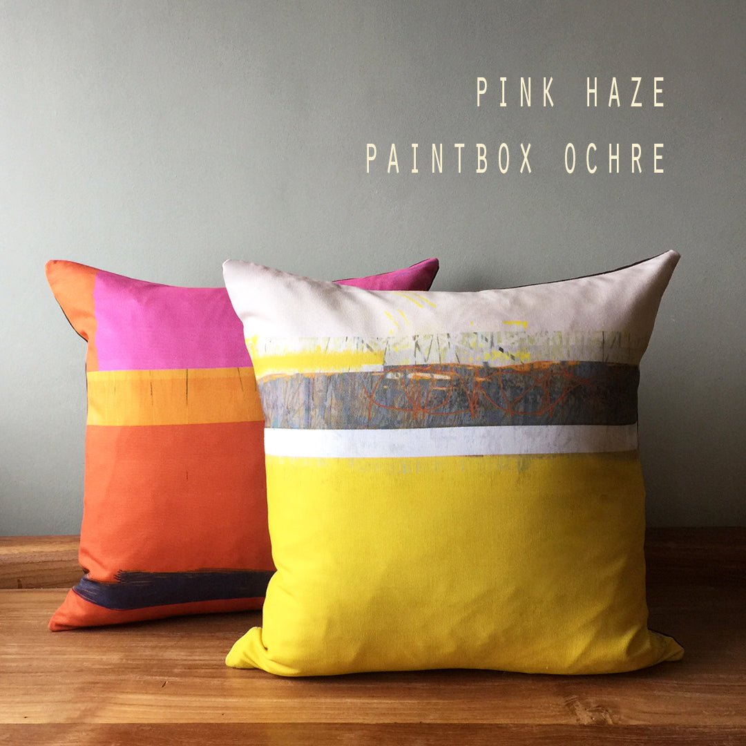 cushion - PAINTBOX OCHRE colourful decorative cushion sofa throw pillow 45cm 60cm cotton EARTHWORKS