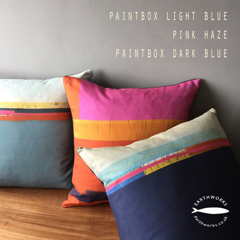 cushion - PAINTBOX LIGHT BLUE decorative coastal abstract design blue cushion pillow 45cm 60cm cotton home decor EARTHWORKS 