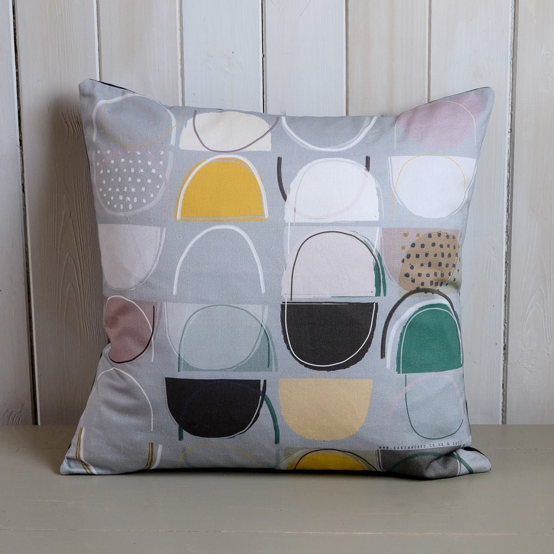 cushion - LOBSTER POTS BLUE decorative abstract design cushion sofa throw pillow 45cm 60cm cotton home decor colourful EARTHWORKS