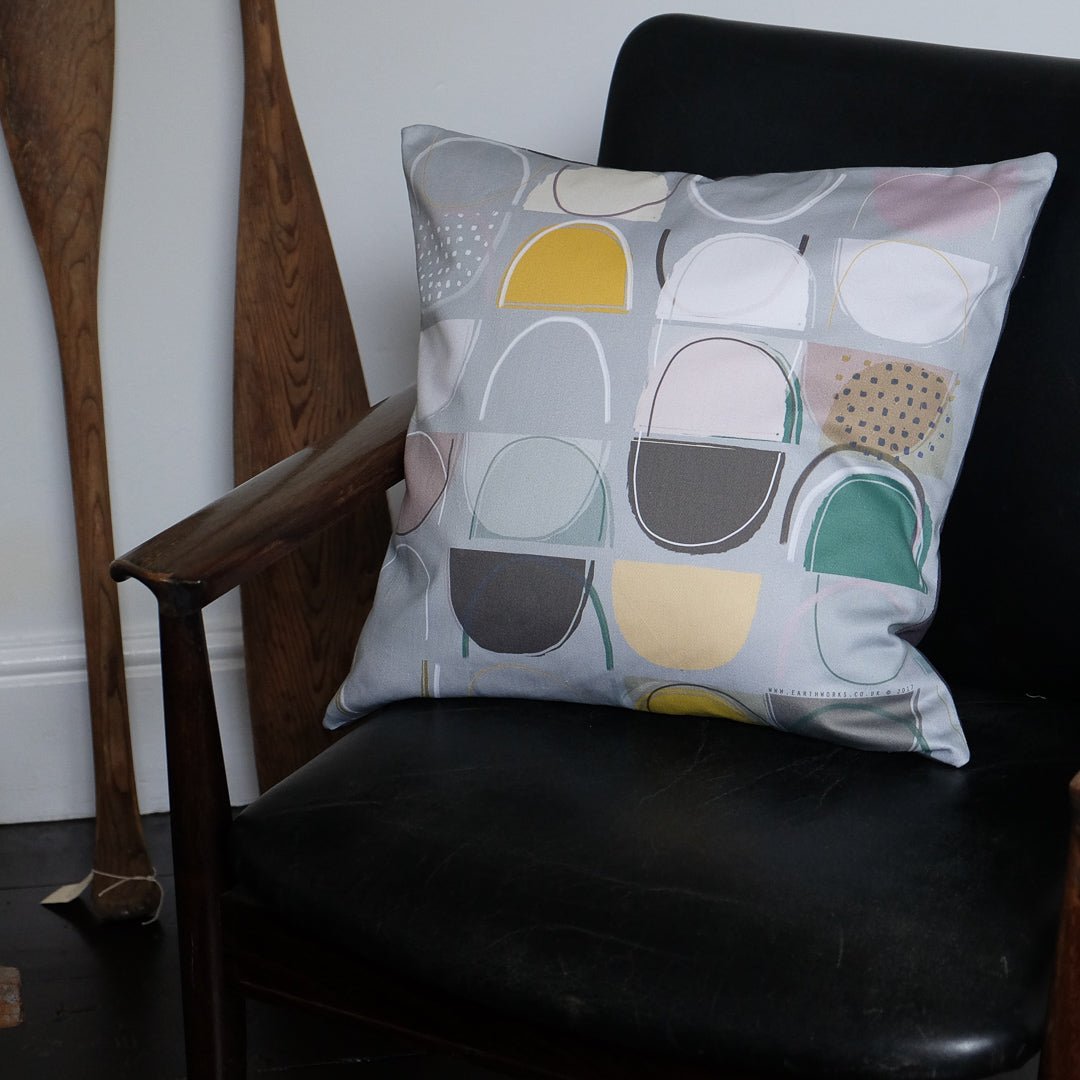 cushion - LOBSTER POTS BLUE decorative colourful abstract design cushion sofa throw pillow 45cm 60cm cotton home decor EARTHWORKS