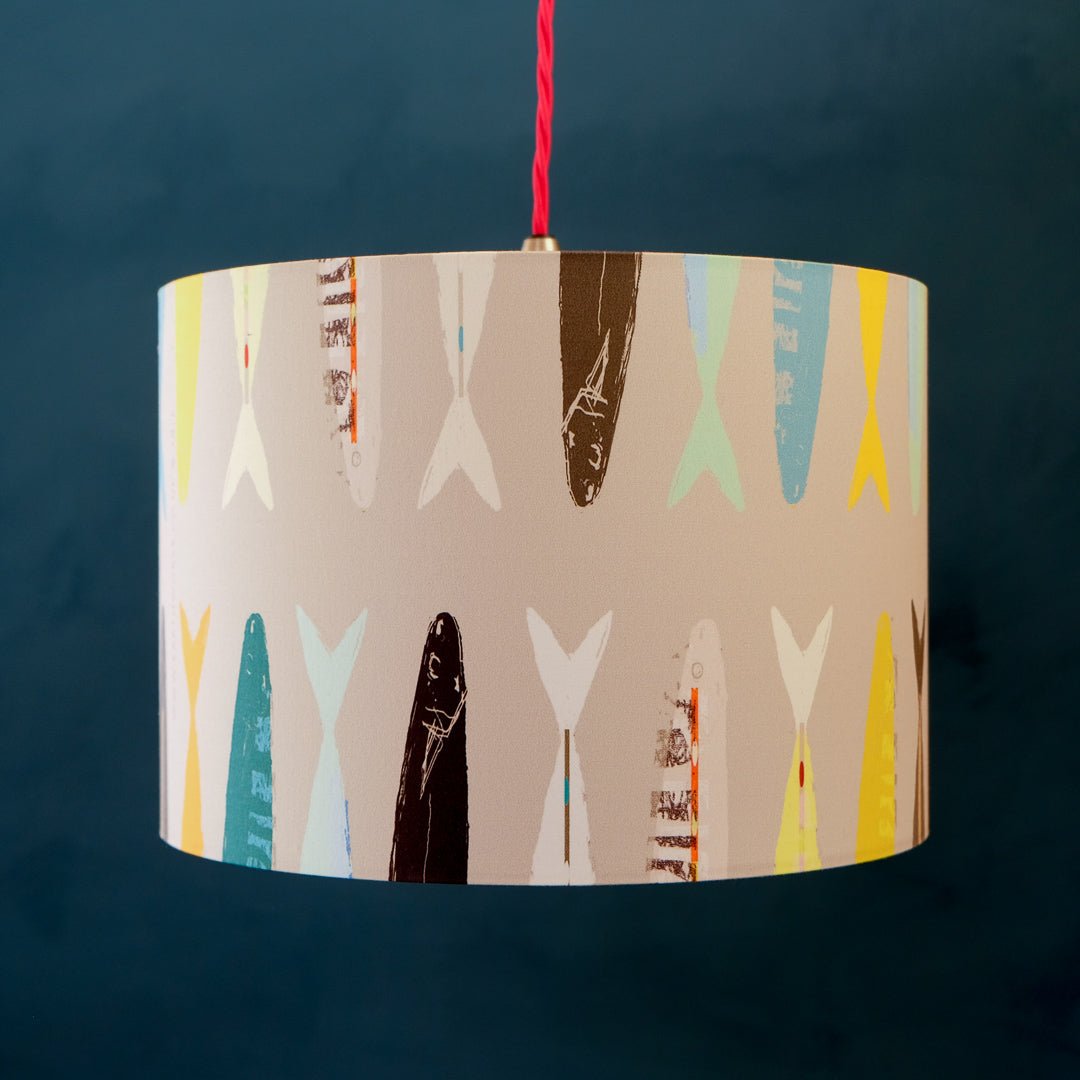 lampshade - FISH TAILS GREY pendant on blue background