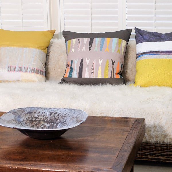 cushion - FISH TAILS GREY sofa cushion EARTHWORKS