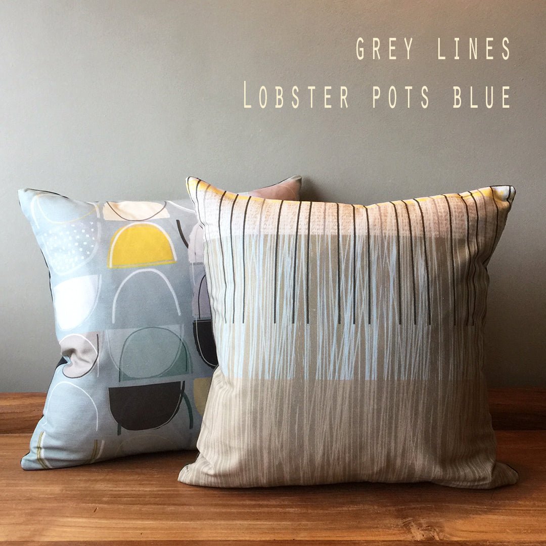 cushion - LOBSTER POTS BLUE decorative BLUE cushion sofa throw pillow 45cm 60cm cotton home decor EARTHWORKS
