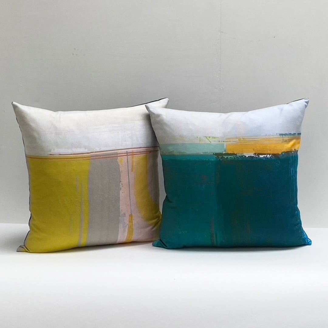 cushion - HEADLAND TEAL decorative colourful Teal green cushion teal cotton 45cm 60cm EARTHWORKS