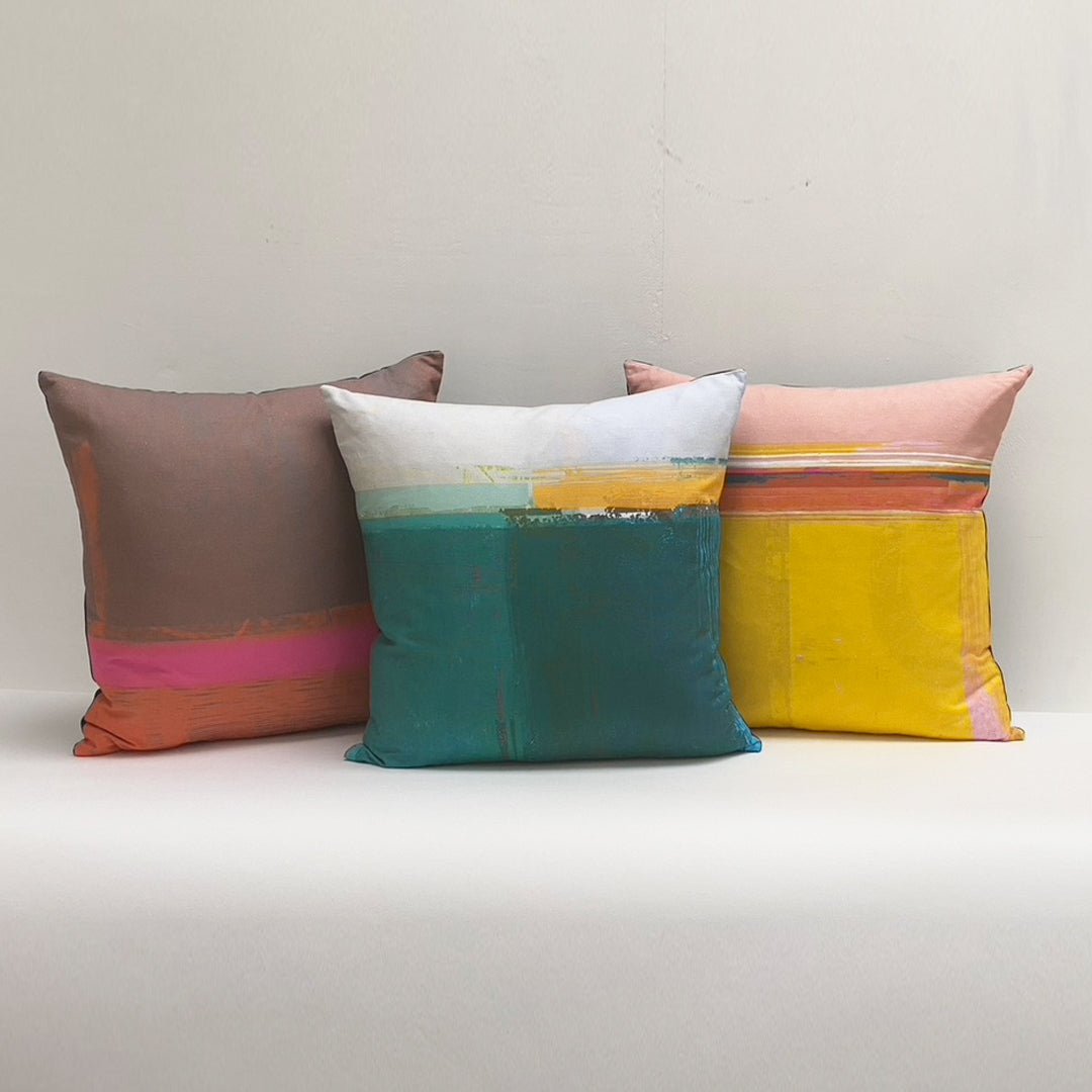 cushion - HEADLAND TEAL decorative colourful cushion teal cotton 45cm 60cm EARTHWORKS