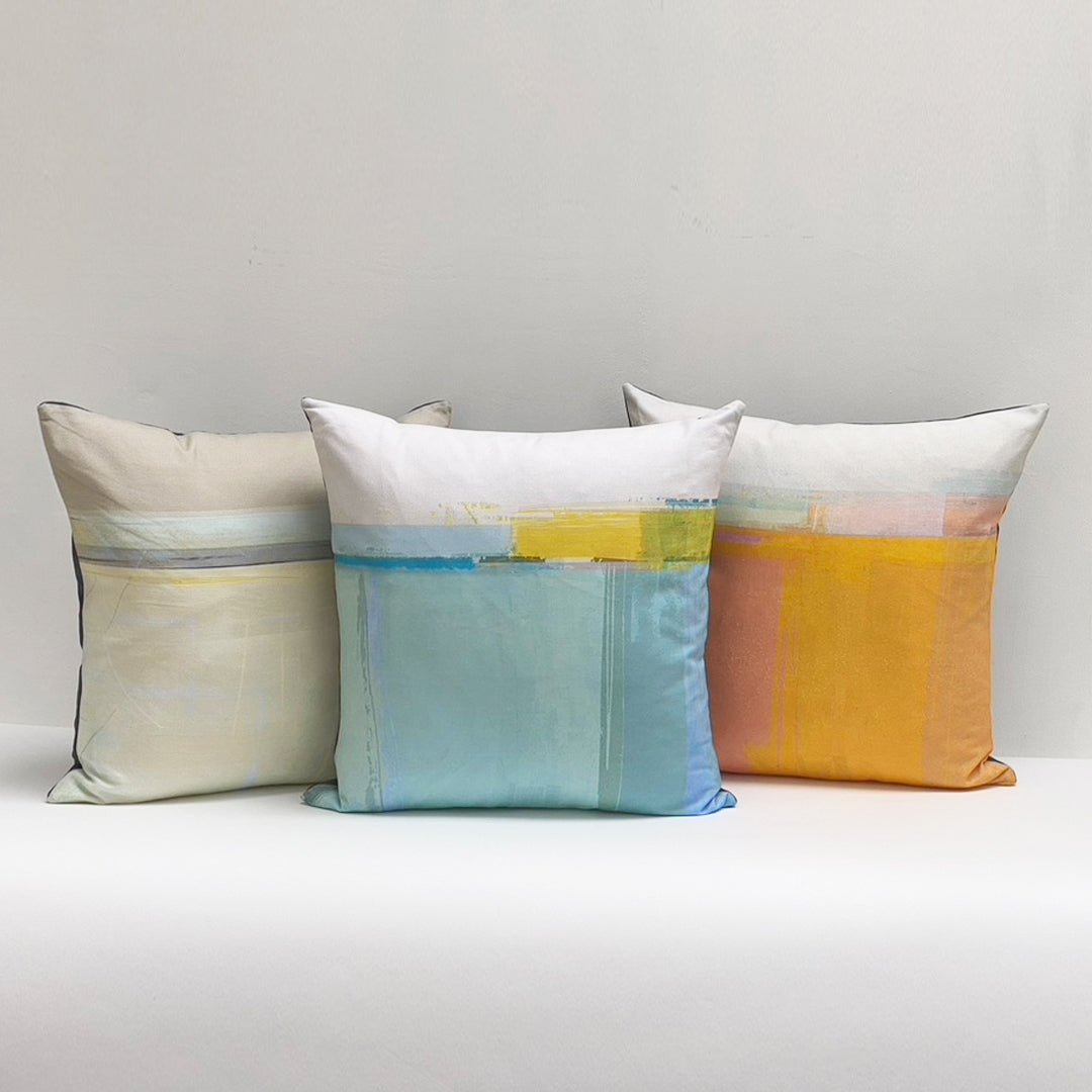 cushion - PAINTBOX GREY colourful sofa throw pillow abstract coastal design 45cm 60cm cotton home decor EARTHWORKS