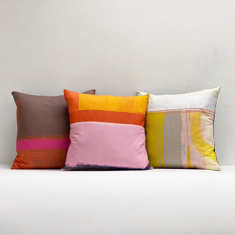 cushion - HEADLAND PINK decorative pink cotton 45cm coastal abstract design EARTHWORKS