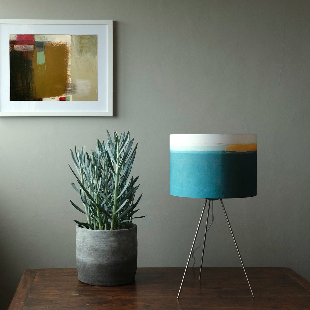 lampshade - HEADLAND TEAL with print and plant