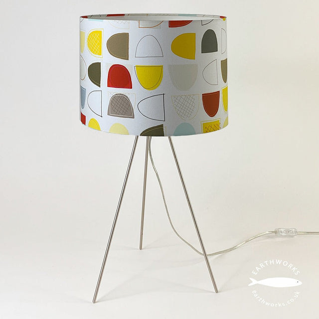 lampshade - WHITE LOBSTER POTS abstract mid- century design coloured on white background
