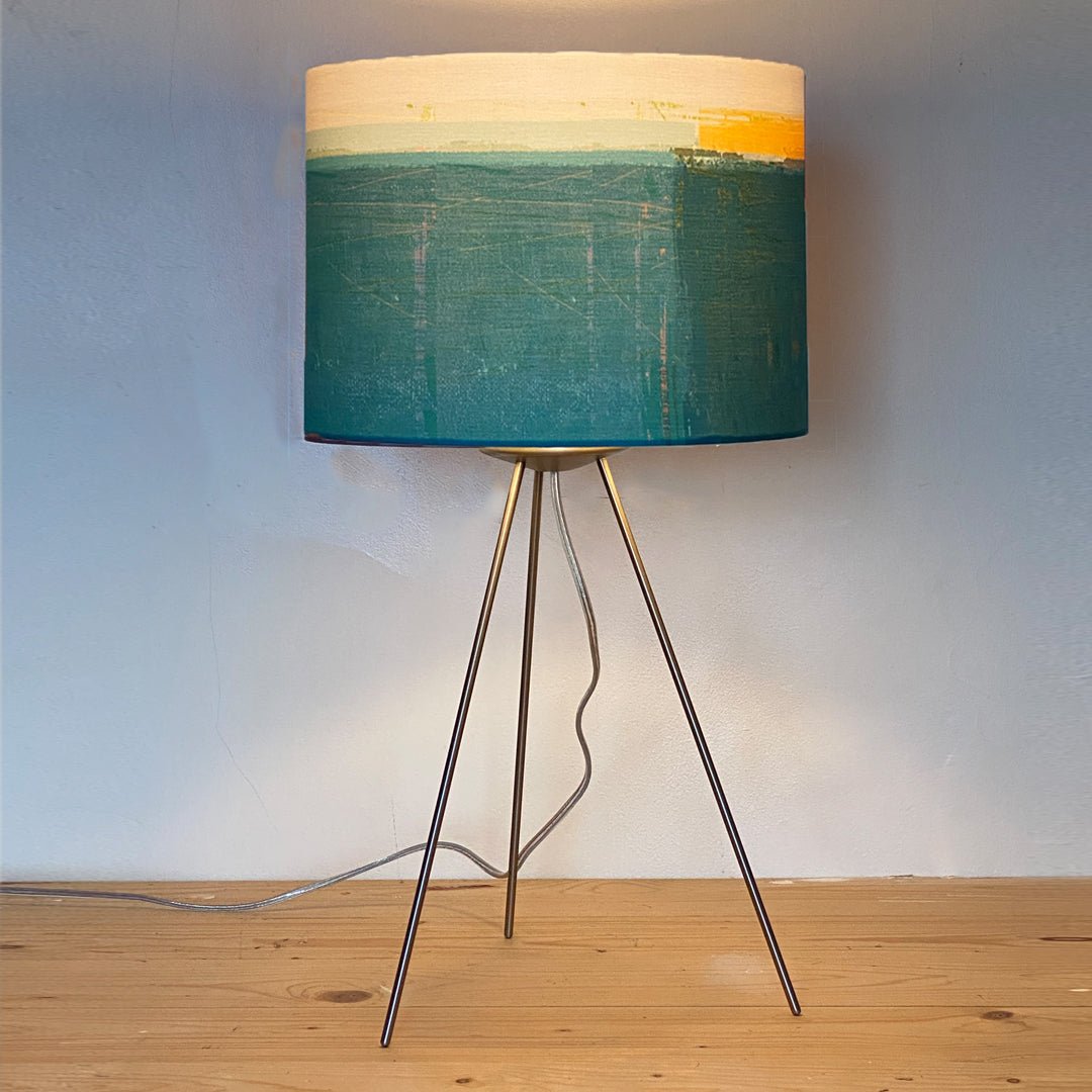 lampshade - HEADLAND TEAL lamp lit up