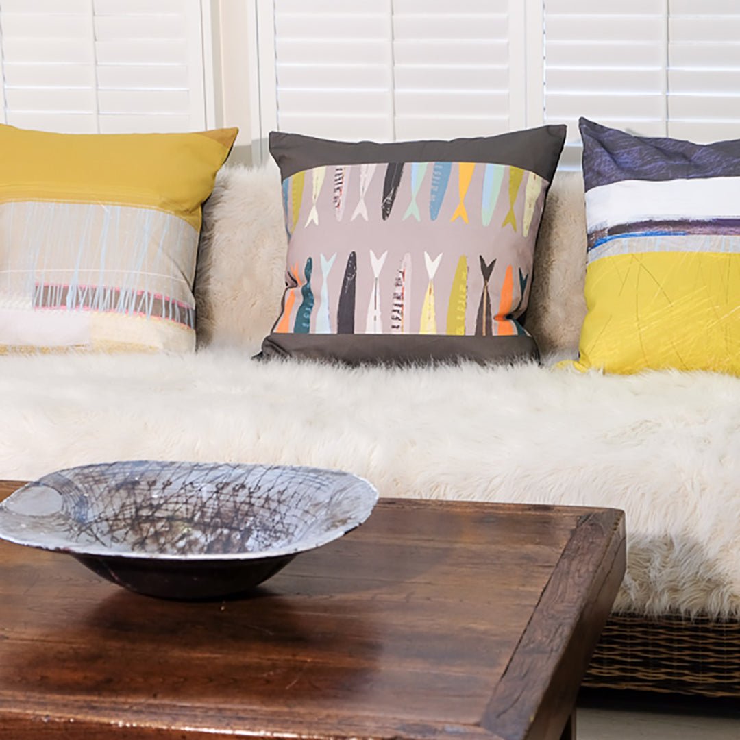 cushion - OCHRE BEACH decorative abstract coastal design sofa chair pillow home decor interior inspiration 45cm 60cm cotton EARTHWORKS