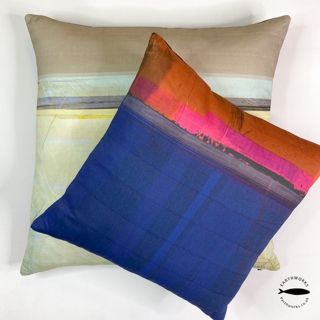 cushion - PAINTBOX GREY decorative colourful throw pillow abstract coastal design 45cm 60cm cotton home decor EARTHWORKS