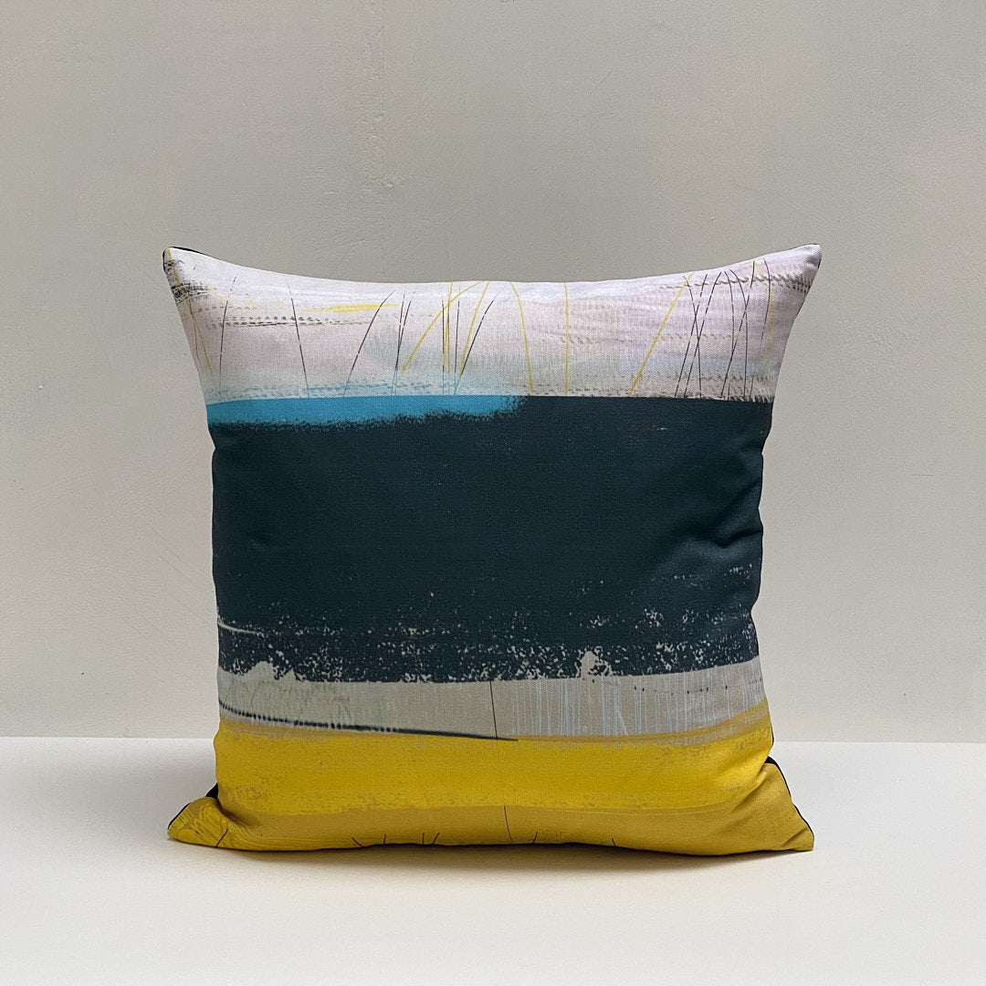 cushion - SLATE blue, grey and yellow ochre coastal colour
