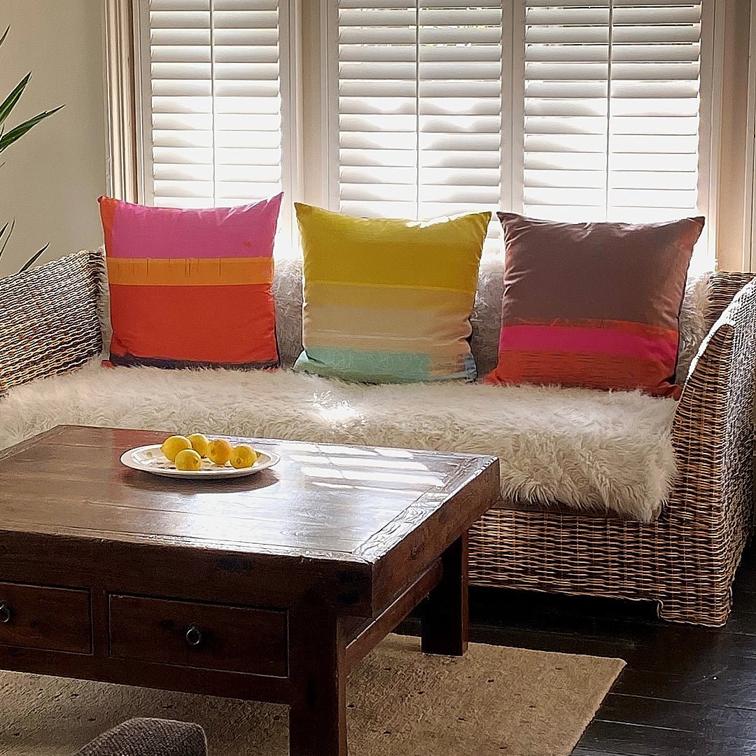 cushion - POOL OCHRE large sofa cushion size 60cm duck feather filled 