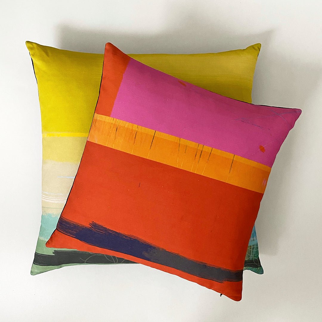 cushion - POOL OCHRE blue and green abstract contemporary design